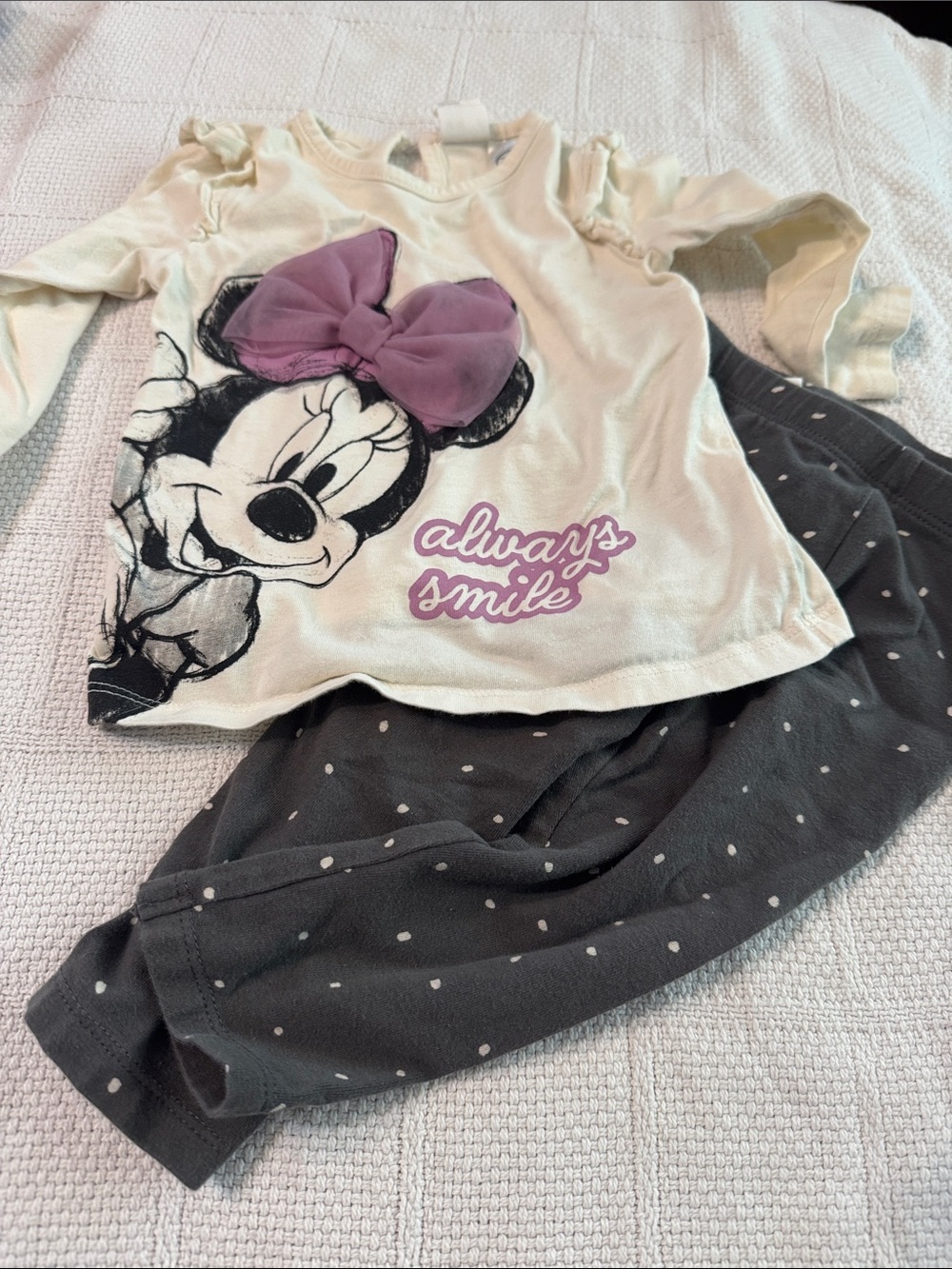 H&M Cream and Purple Minnie Mouse Pajama Set